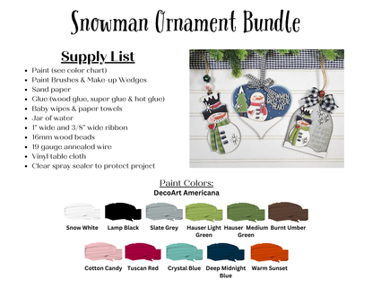 Winter Snowman Ornaments - DIY holiday craft kit - Choice of 7