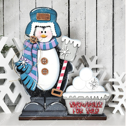 Standing Snowball Penguin Shelf Sitter - DIY home decor craft kit - Set of 1