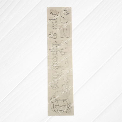 Janet's Craft Corner Stay Spooky Eat Sweets Porch Leaner DIY kit includes wooden cutouts like a witch hat, cat, bat, and pumpkin—everything you need for spooky Halloween home décor! Set of 1, perfect for your next craft project.