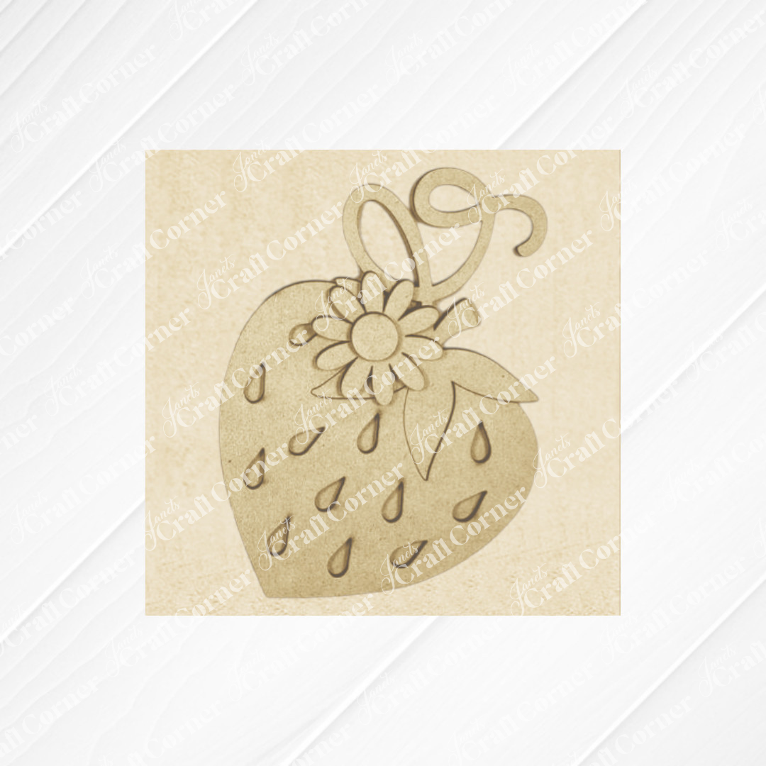 The Strawberry Swappable Squares DIY craft kit by Janet's Craft Corner features a sepia-toned strawberry illustration with a flower and seeds, set on a vintage textured background—perfect for seasonal tiered tray or Swappable Squares displays.