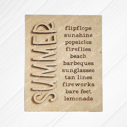 Janet's Craft Corner Summer Switchable Farmhouse Sign—DIY kit includes a tan card with "SUMMER" on the left and summer words on the right, perfect for rustic seasonal decor or farmhouse-inspired crafts. Set of 1.
