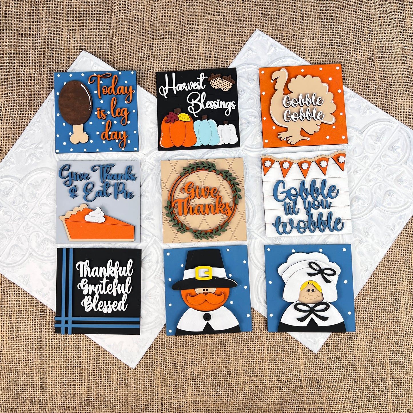 Thanksgiving Interchangeable Squares painted samples by Janet's Craft Corner