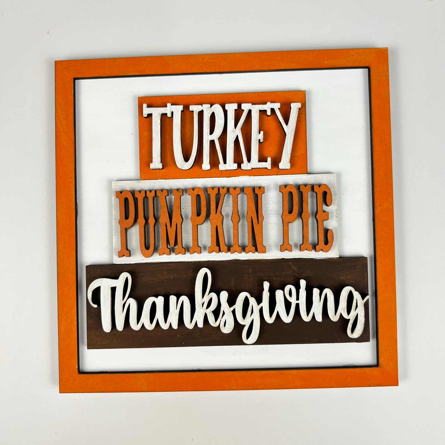 Turkey, Pumpkin Pie, Thanksgiving Word Block Interchangeable Square painted sample by Janet's Craft Corner