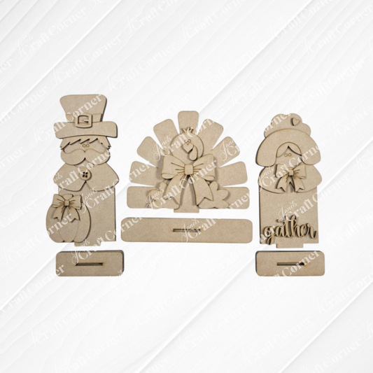 Turkey & Pilgrim Mini Shelf Sitters - DIY home decor craft kit - Choice of 3