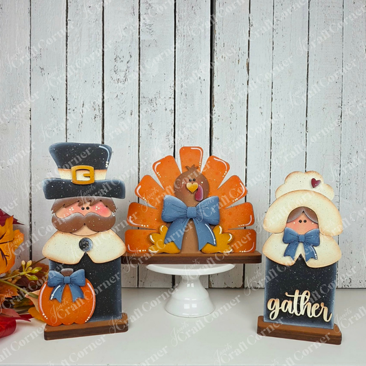 Turkey & Pilgrim Mini Shelf Sitters - DIY home decor craft kit - Choice of 3