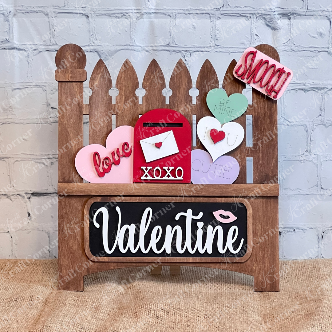 The Valentine Mailbox Interchangeable Insert by Janet's Craft Corner is a DIY seasonal decor kit with 3 pieces, perfect for Valentine's Day home crafts and customizable displays.