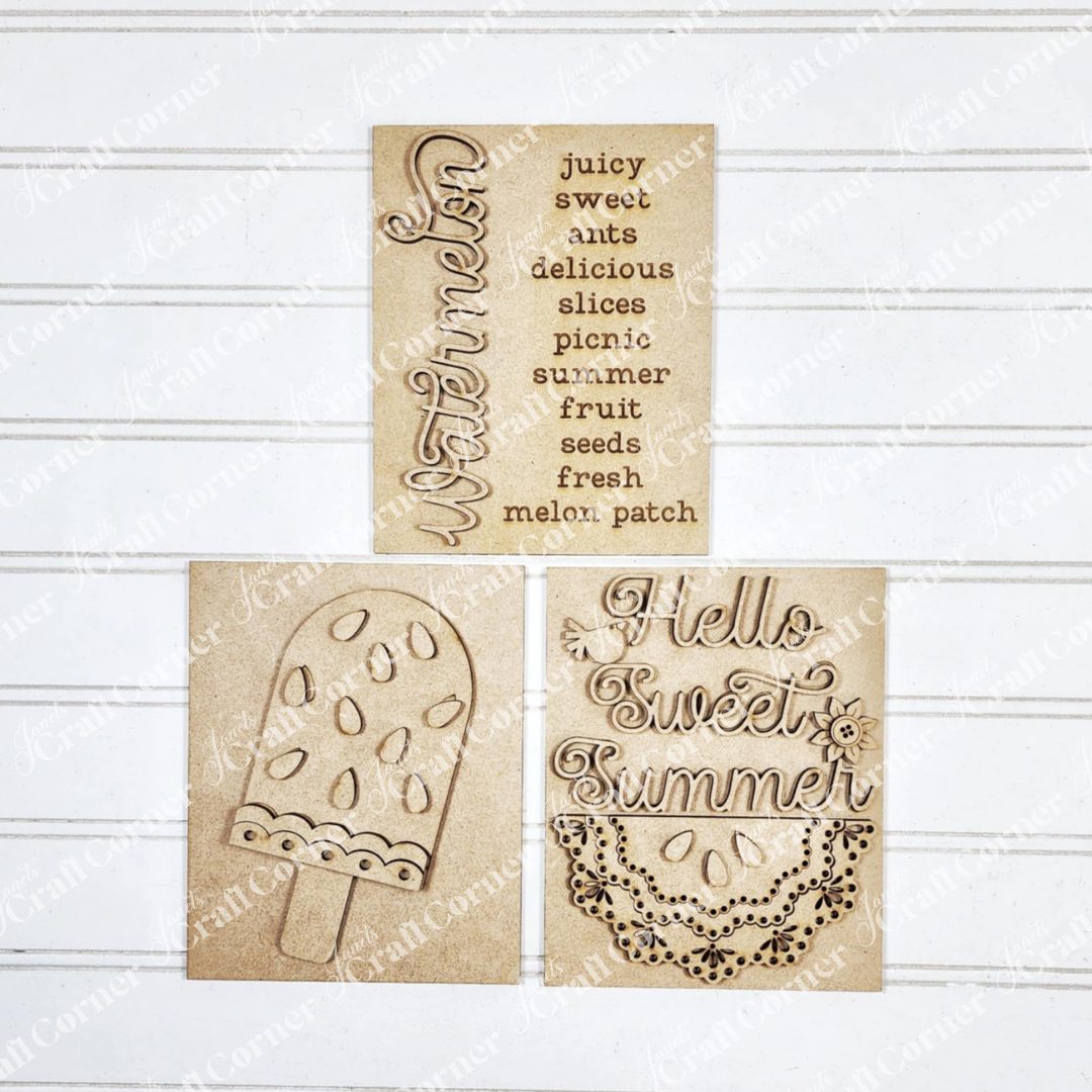 Add a touch of summer with Janet's Craft Corner's Vintage Watermelon Switchable Farmhouse Sign—a DIY seasonal home decor kit featuring laser-engraved designs, perfect for brightening your space. Set of 1.