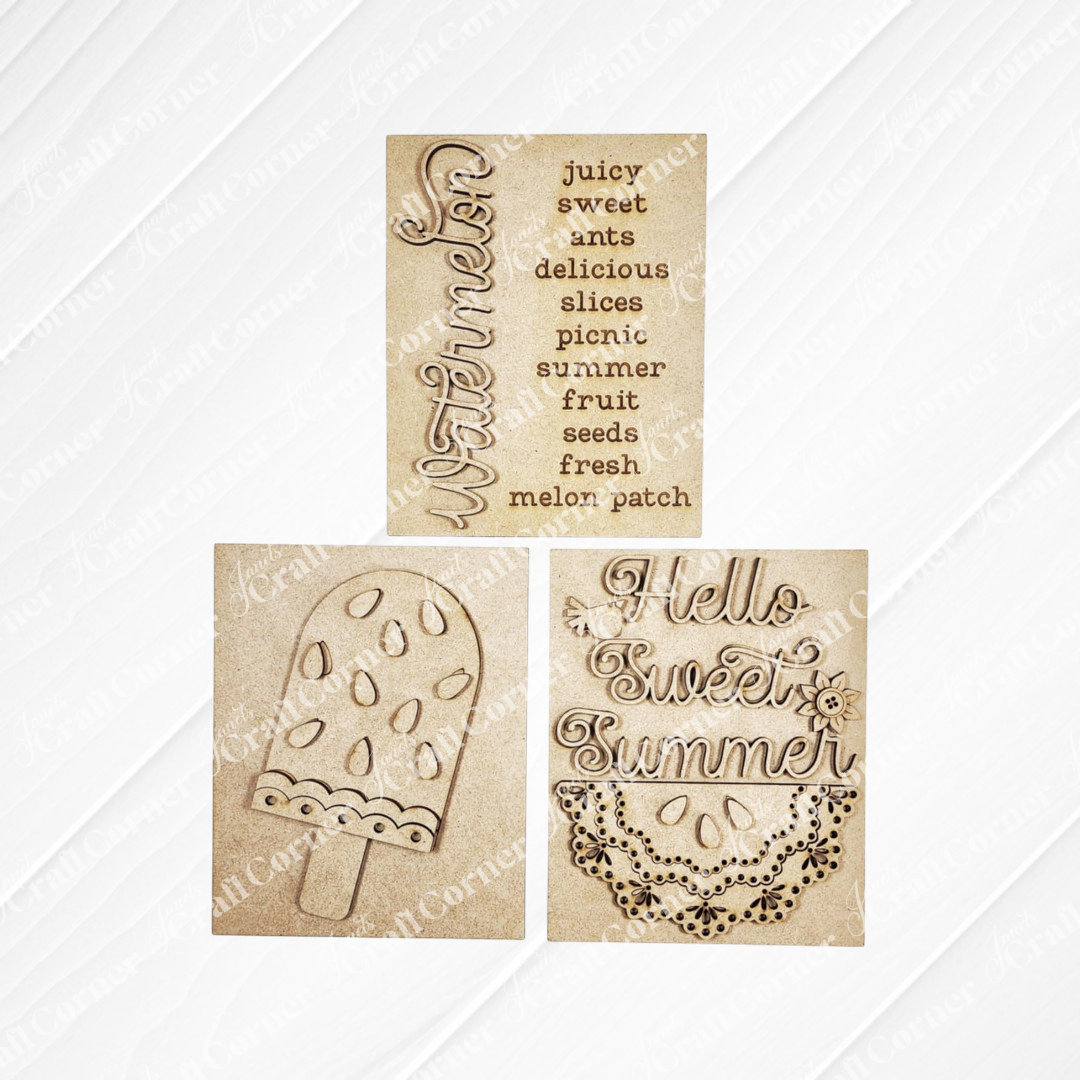 Add a touch of summer with Janet's Craft Corner's Vintage Watermelon Switchable Farmhouse Sign—a DIY seasonal home decor kit featuring laser-engraved designs, perfect for brightening your space. Set of 1.