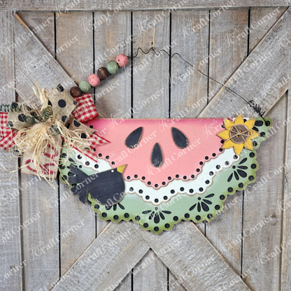 Brighten your home with Janet's Craft Corner Vintage Watermelon Slice Sign DIY kit—this vibrant set of 1 features a sunflower, ribbon, and raffia, perfect for summer decor or as a fun craft project.