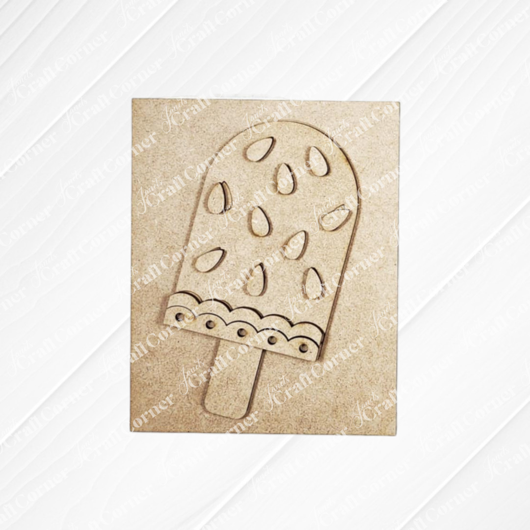 Janet's Craft Corner Vintage Watermelon Switchable Farmhouse Sign—DIY seasonal home decor craft kit (Set of 1), features engraved seeds and decorative patterns, shown on a white tile and burlap backdrop.