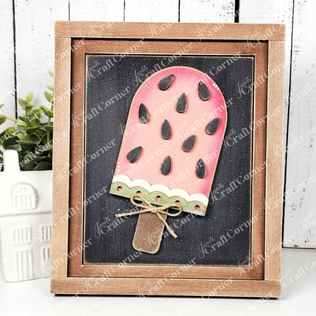 Add a pop of summer to your home with Janet's Craft Corner Vintage Watermelon Switchable Farmhouse Signs—a DIY decor kit featuring a framed pink watermelon popsicle on black. Perfect for seasonal decorating, set of 1 included.