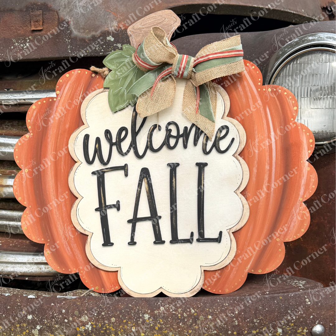 Welcome Fall Pumpkin Wall Hanger - DIY home decor craft kit - set of 1