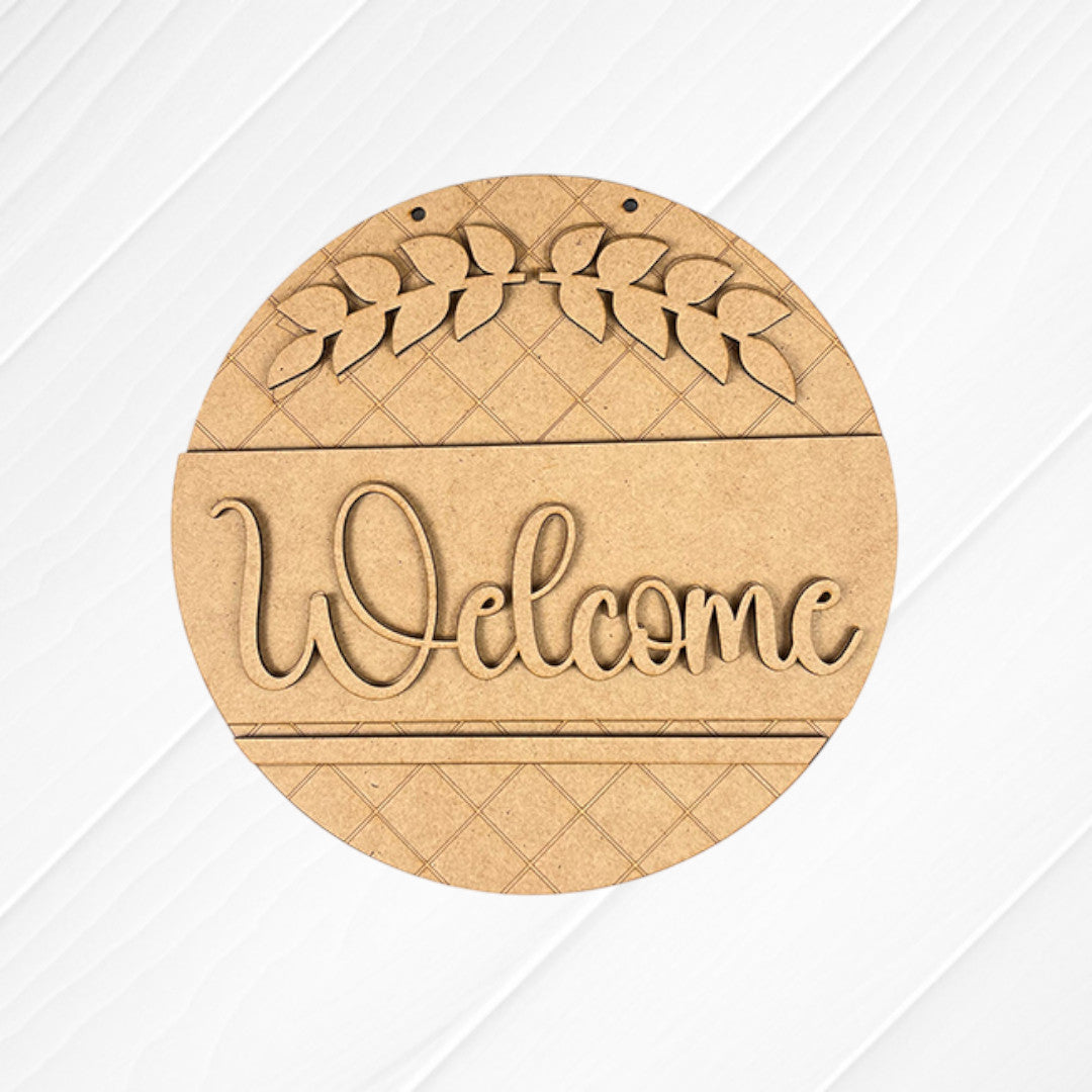 Welcome Round Door Hanger - DIY home decor craft kit - Set of 1