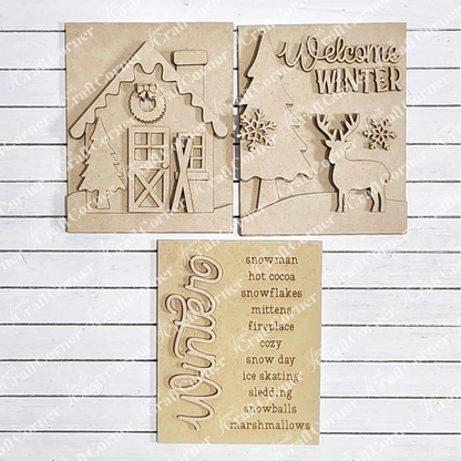 Welcome Winter Switchable Farmhouse  Signs - DIY seasonal home decor craft kit - Choice pf 3
