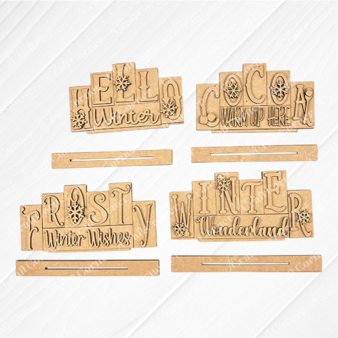 Winter Mini Word Block Shelf Sitters - DIY seasonal home decor craft kit - Choice of 4 - Set of 1