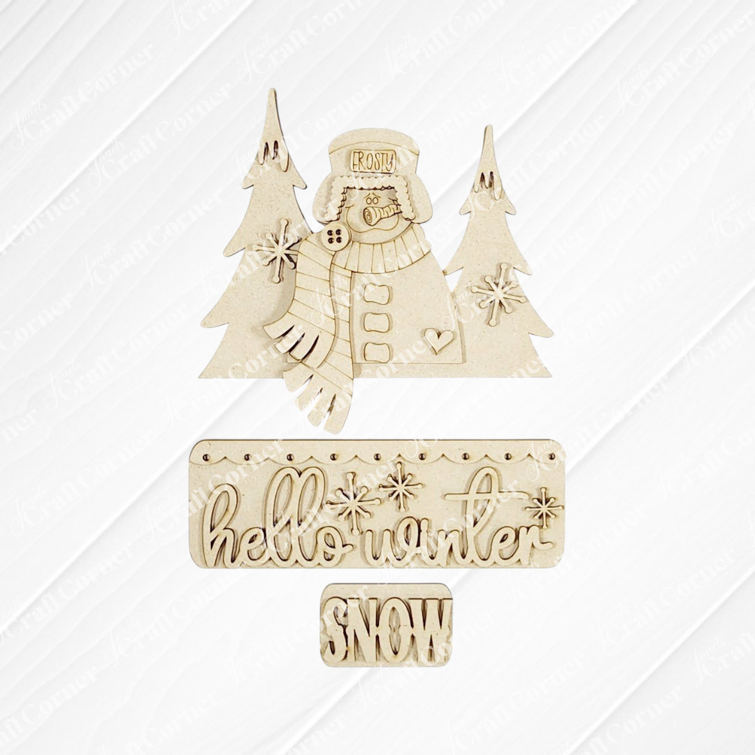 Hello Winter Snowman Interchangeable Insert - DIY seasonal home decor craft kit - 1 set of 3 pieces