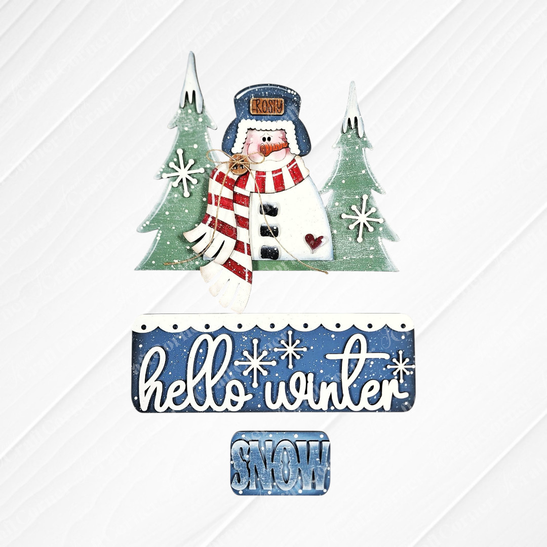 Hello Winter Snowman Interchangeable Insert - DIY seasonal home decor craft kit - 1 set of 3 pieces