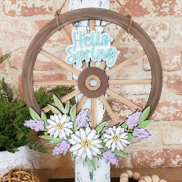 Hello Spring Daisy Wagon Wheel Overlay